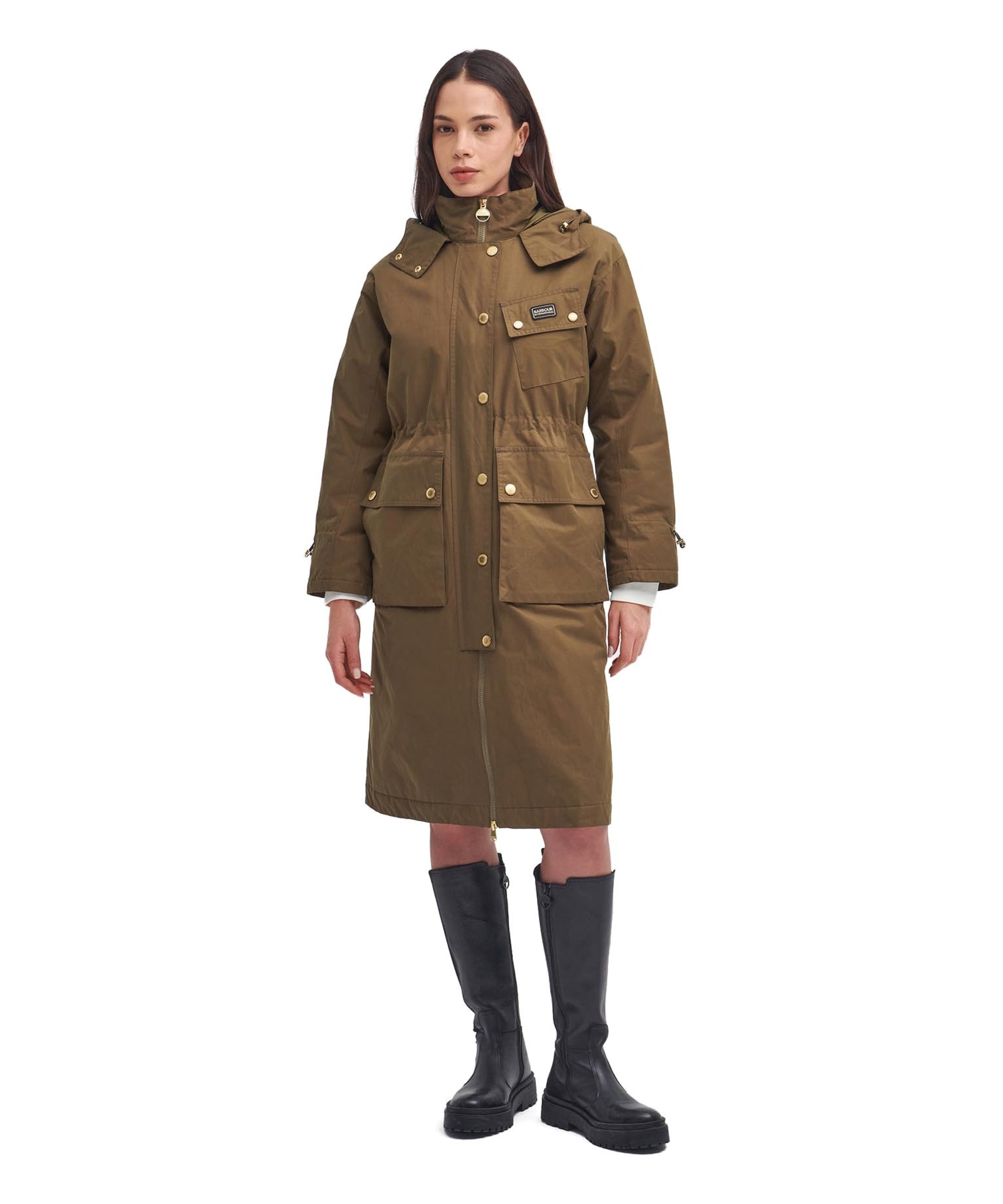 Barbour International Barbour Women's Trench Coats Impermeabile Donna Barbour International Rossin Showerproof Trench Khaki  Size