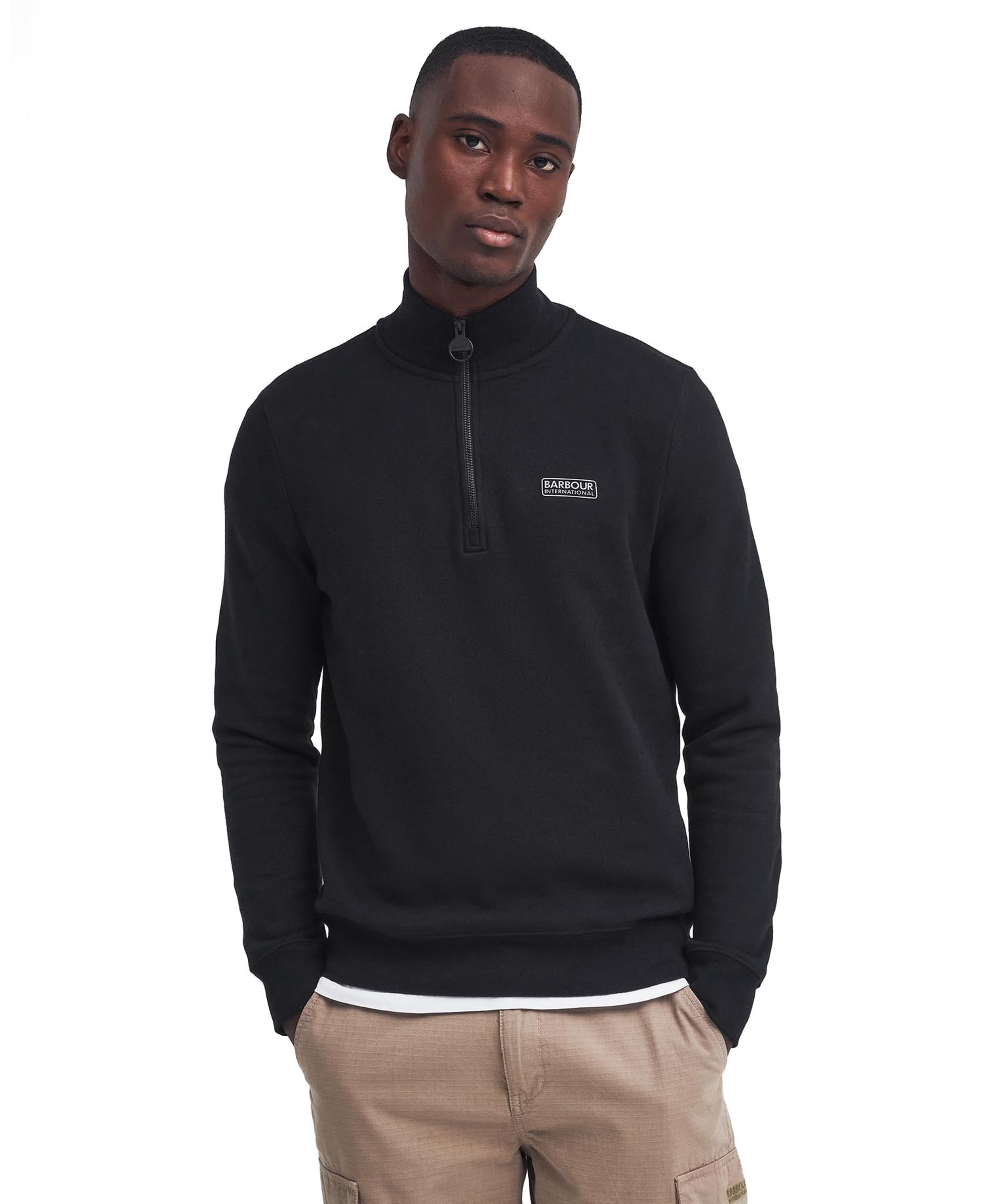 Essential Half Zip Black Sweatshirt Men's Barbour International