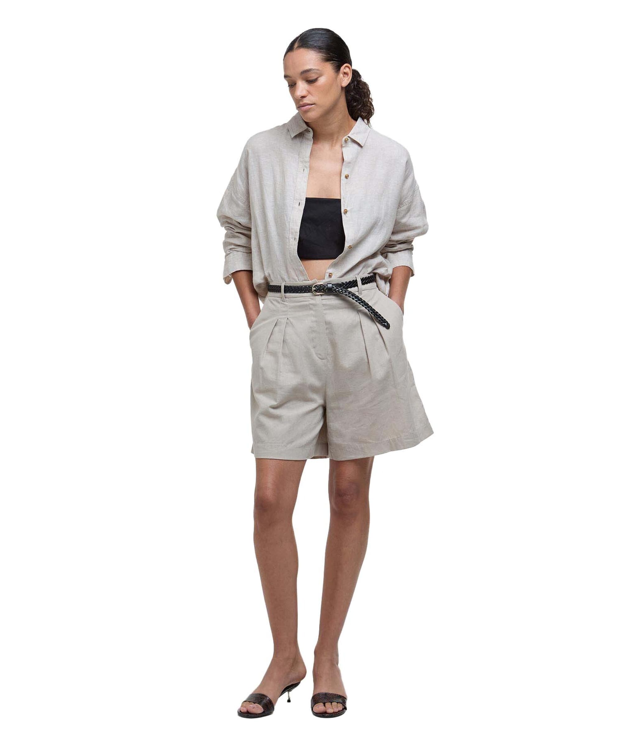BARBOUR Womens Blue Denim Zippered Pocketed Cuffed Stretch High Waist Shorts main image 1