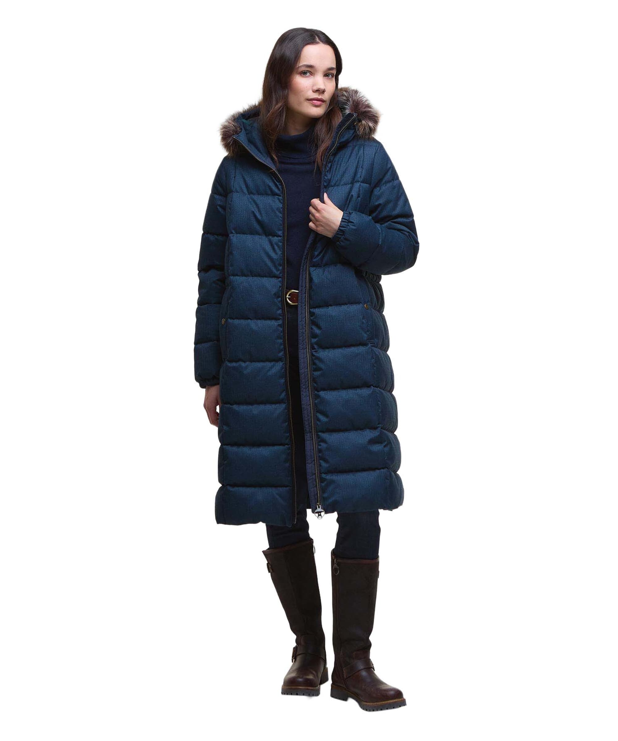 Barbour Ladies Long Navy Padded Coat Navy Barbour Womens
