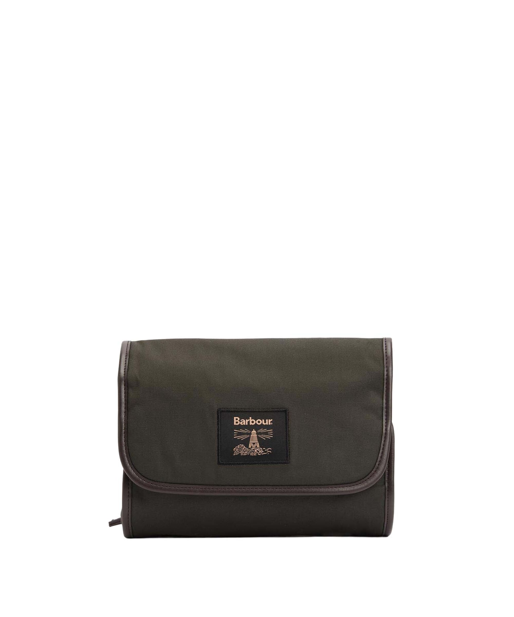 View Mens Barbour Wax Hanging Washbag Olive Beacon One size information