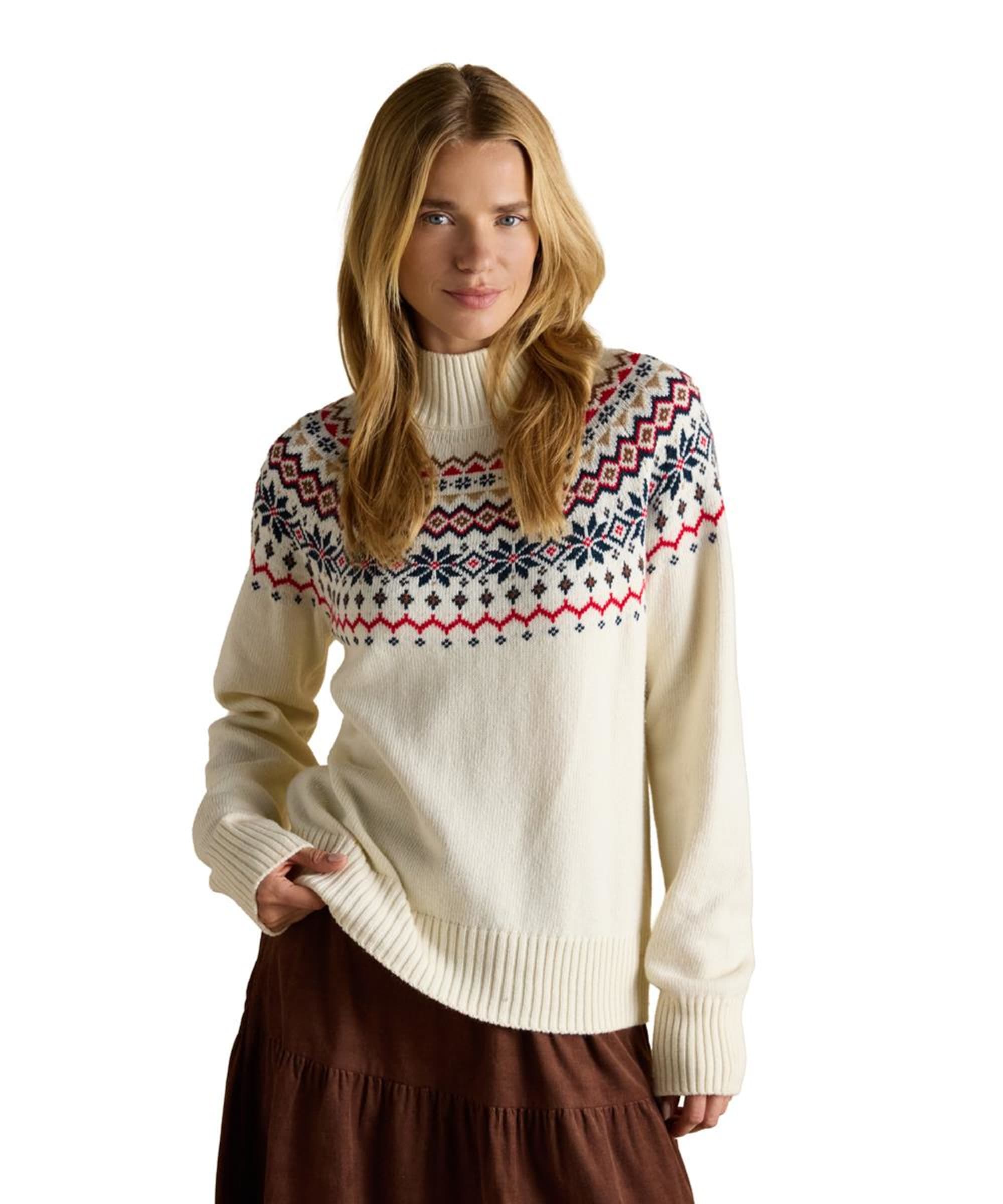Women's Joules Alba Fairisle High Neck Cotton Rich Jumper