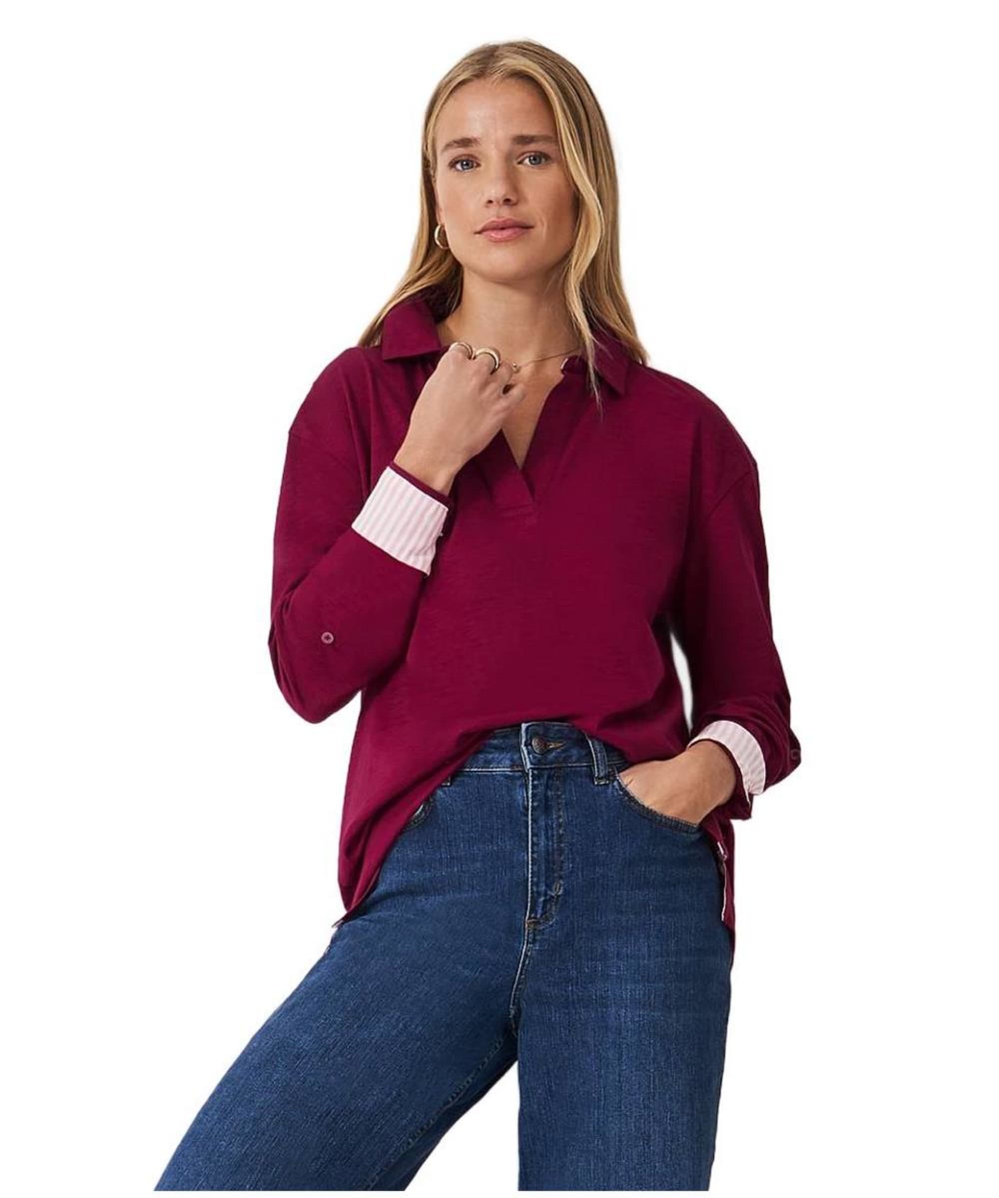 Women's Crew Clothing Flip Collar Slub Jersey Top