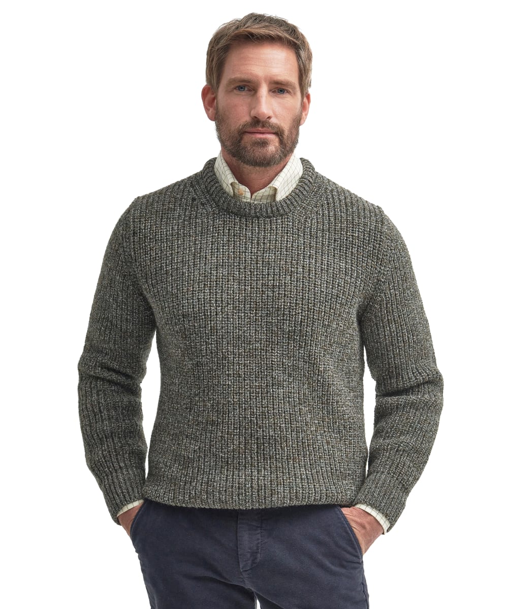 View Mens Barbour New Tyne Crew Neck Sweater Derby Tweed UK L information