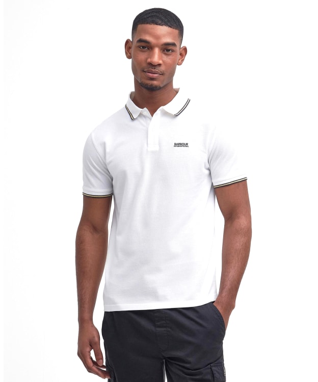 Men's Barbour International Rider Tipped Polo - White / Yellow