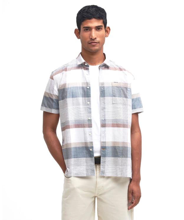Men's Barbour Hurlford Regular Short Sleeve Checked Summer Shirt - White