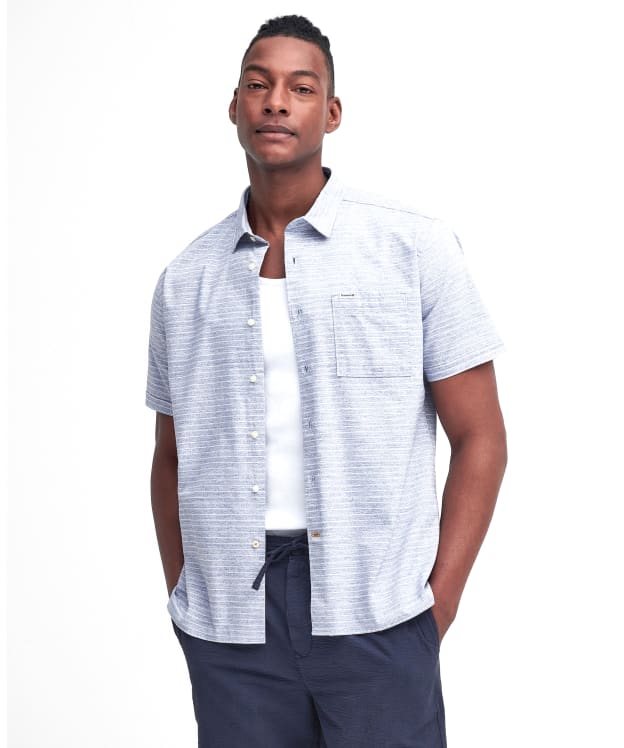 Men's Barbour Ashgill Regular Short Sleeve Striped Summer Shirt - Navy