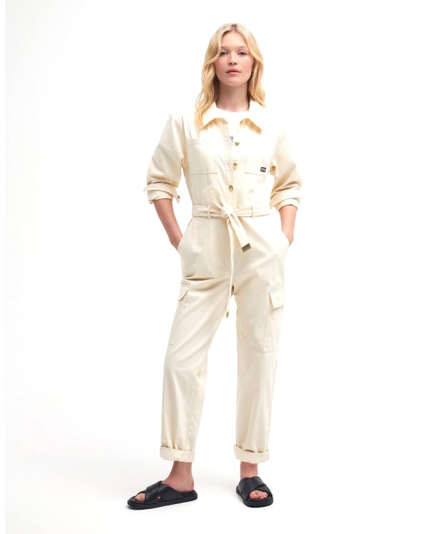 Women's Barbour International Hamilton Denim Jumpsuit - Ecru