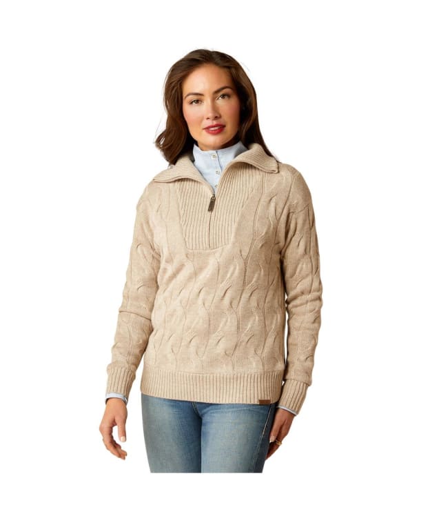 Women's Ariat Alamere Windproof Wool 1/2 Zip Sweater - Oatmeal Heather