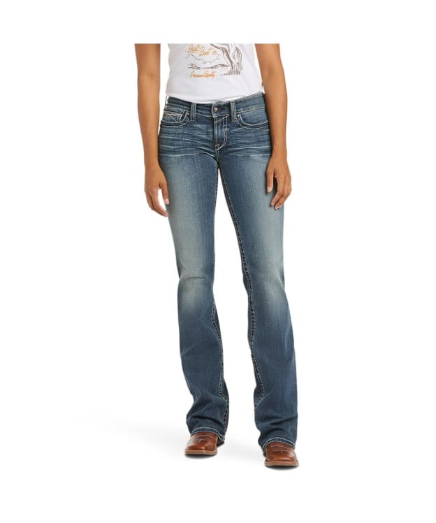 Women's Ariat R.E.A.L Mid Rise Stretch Whipstitch Boot Cut Jeans - Rainstorm