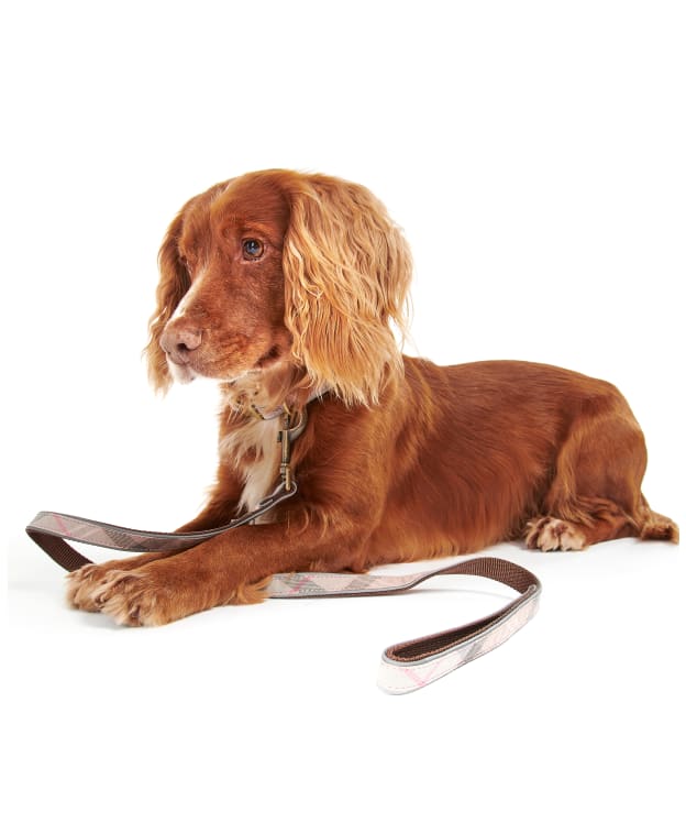 Barbour Reflective Tartan Dog Lead - Taupe / Pink Tartan