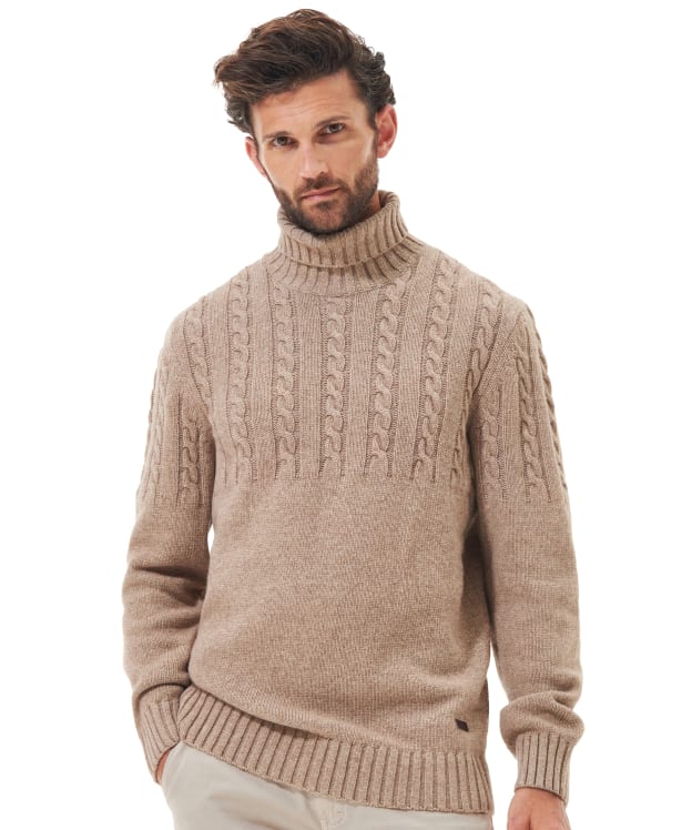 Men's Barbour Duffle Cable Rollneck Jumper - Stone