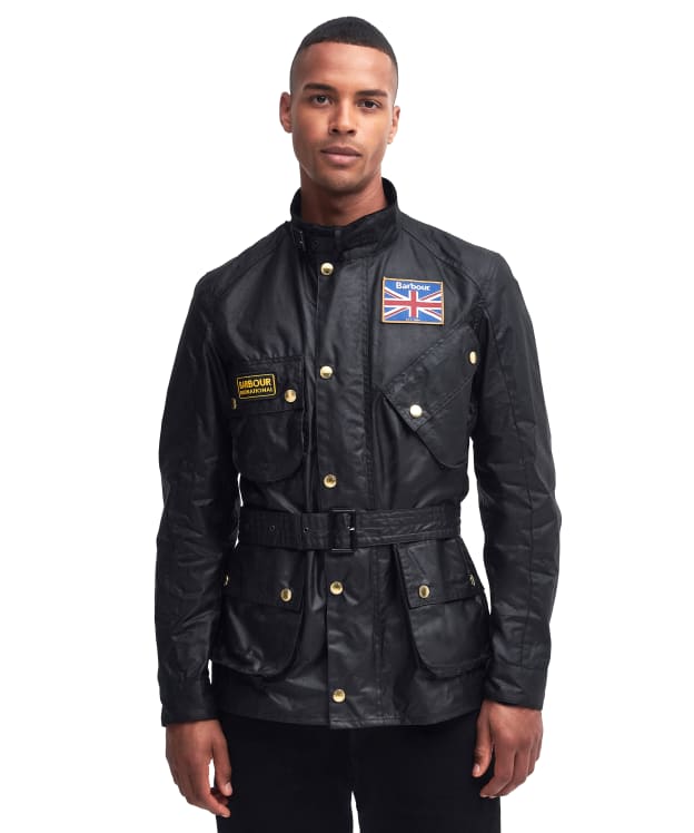 Men's Barbour International Union Jack Waxed Jacket - Black