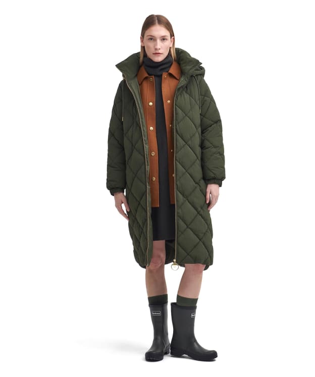 Women's Barbour Kirkton Puffer Jacket - Olive / Ancient Tartan