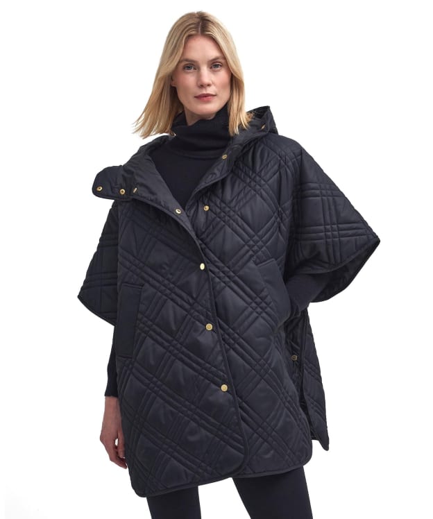 Women's Barbour Astor Quilted Cape - Black / Muted Cabernet