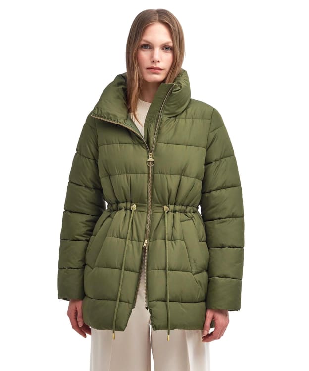 Women's Barbour Manning Puffer Jacket - Dark Moss / Ancient Tartan