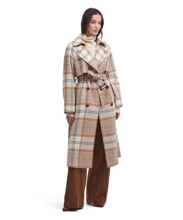 Women's Barbour Claudette Wool Trench Coat - Winter White Tartan