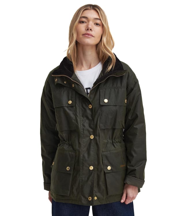 Women's Barbour Eva Waxed Jacket - Archive Olive / Fern / Brown