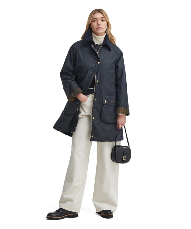 Women's Barbour Long Beadnell Waxed Jacket - Navy / Classic