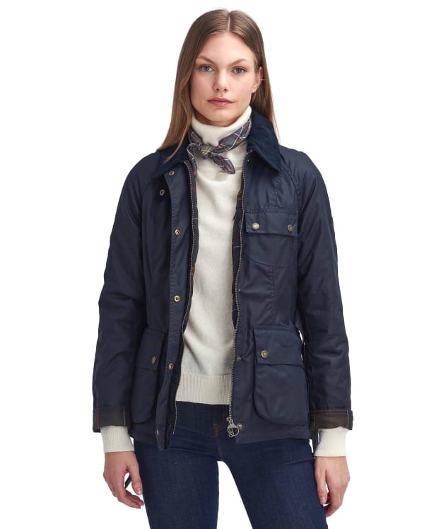 Women's Barbour Solway Zipper Waxed Jacket - Navy / Classic