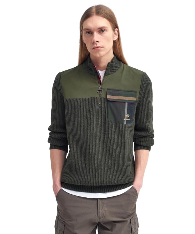 Men's Barbour x Baracuta Miller Regular Knitted Half Zip Sweater - Olive