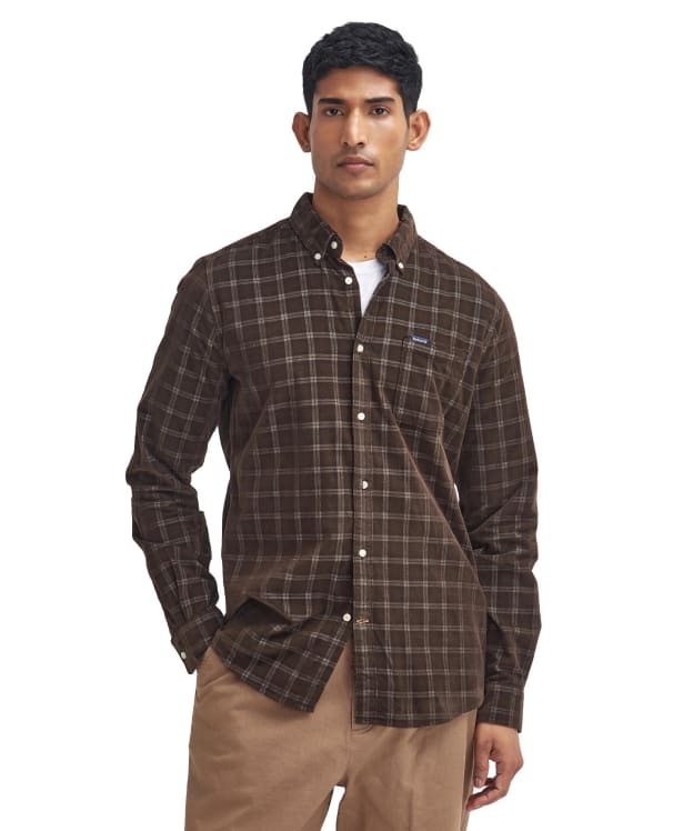 Men's Barbour Harthill Tailored Checked Cord Shirt - Brown