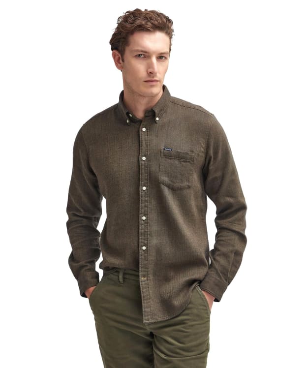 Men's Barbour Buckley Tailored Herringbone Shirt - Stone