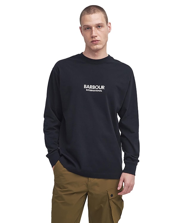 Men's Barbour International Long Sleeve Mapped Print Oversized T-Shirt - Black