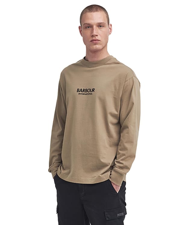 Men's Barbour International Long Sleeve Mapped Print Oversized T-Shirt - Timberwolf