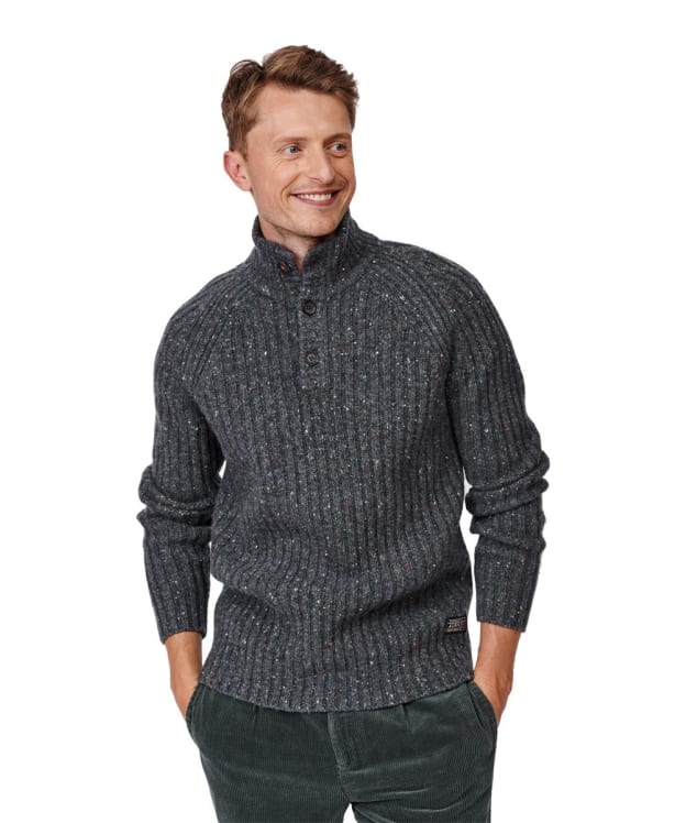 Men's Aubin Farnham Fisherman Rib Button Neck Sweater - Charcoal