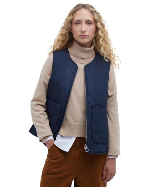 Women's Barbour Shelby Quilted Gilet - Navy / Sky Dress Tartan