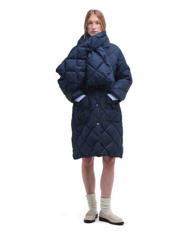 Women's Barbour Brigitte Puffer Jacket - Navy / Sky Dress Tartan
