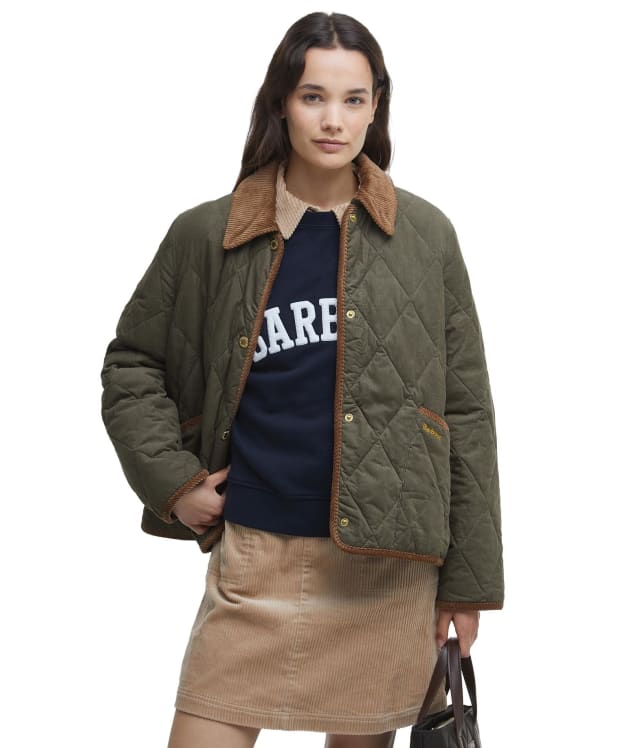 Women's Barbour Emilia Quilted Jacket - Deep Olive / Sky Dress Tartan