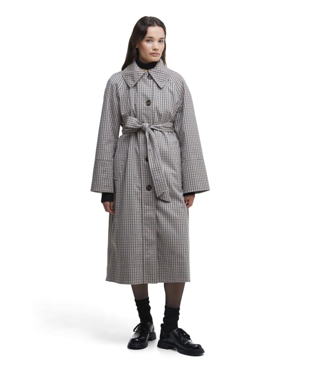 Women's Barbour Beatrix Check Showerproof Trench Coat - Sky Micro Check