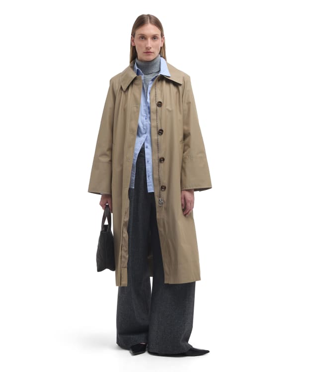 Women's Barbour Beatrix Showerproof Trench Coat - Light Trench / Sky Dress Tartan
