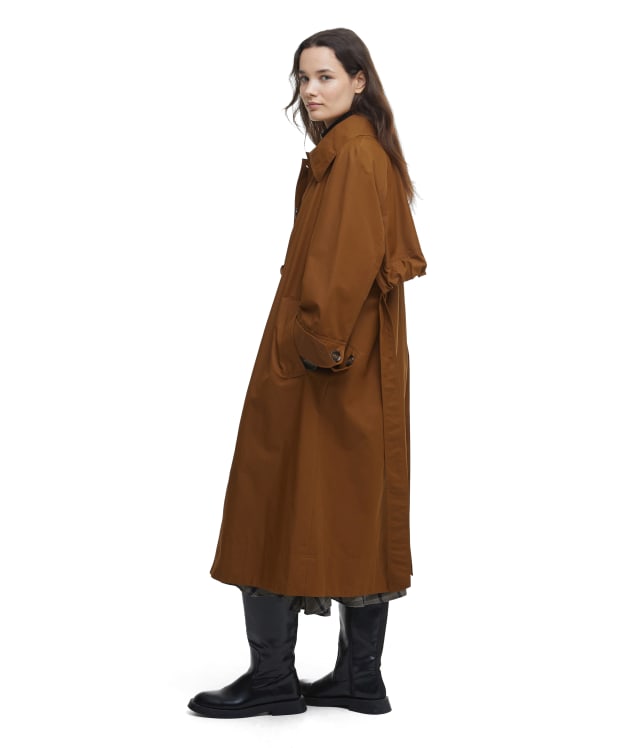 Women's Barbour Beatrix Showerproof Trench Coat - Rust Brown / Sky Dress Tartan