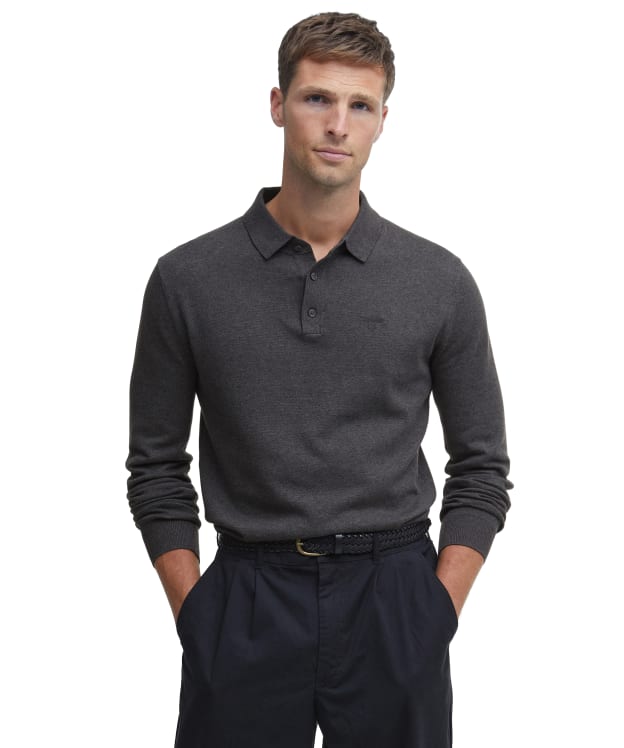 Men's Barbour Bassington Long Sleeve Knitted Polo Shirt - Charcoal