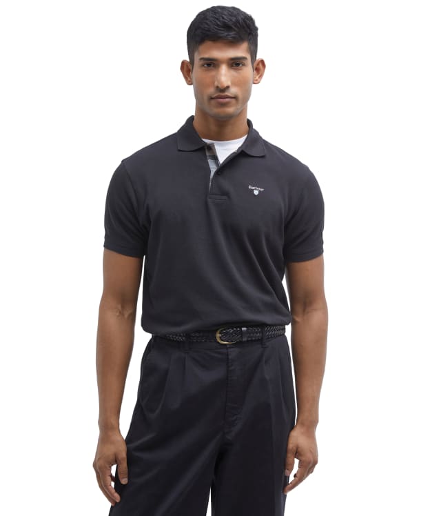 Men's Barbour Tartan Pique Polo Shirt - Black / Cedarwood