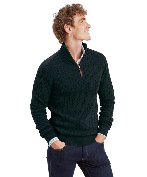 Men's Schöffel Colton Cotton Cashmere Cable Knit 1/4 Zip Jumper - Charcoal