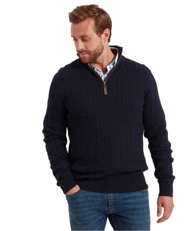 Men's Schöffel Colton Cotton Cashmere Cable Knit 1/4 Zip Jumper - Navy