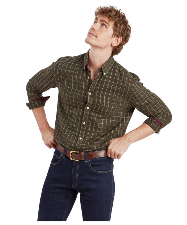Men's Schöffel Long Sleeve Tailored Fit Aldeburgh Shirt - Woodland / Wine / Ecru Check