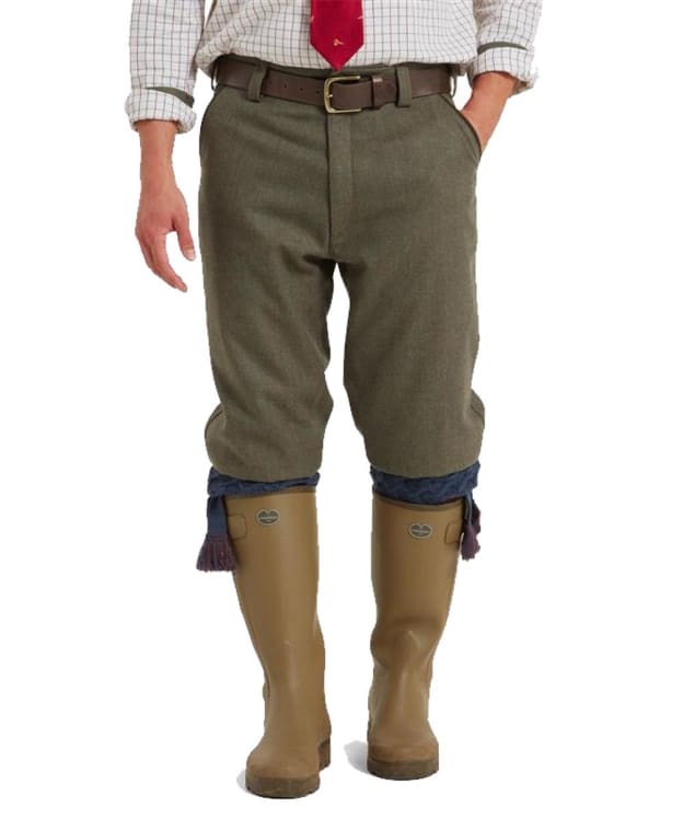 Men's Schöffel Ptarmigan Waterproof Tweed Plus Twos Breeks - Loden Green Herringbone Tweed