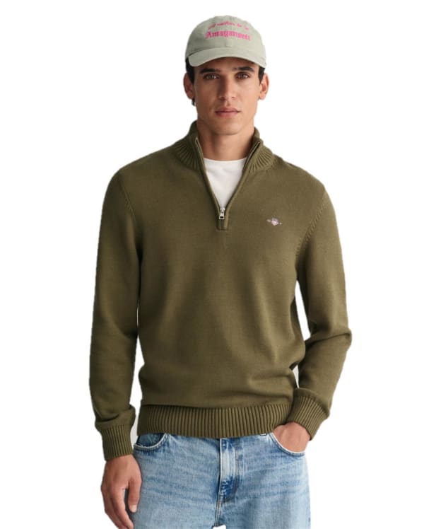 Men's GANT Casual Cotton Half Zip Sweater - Juniper Green