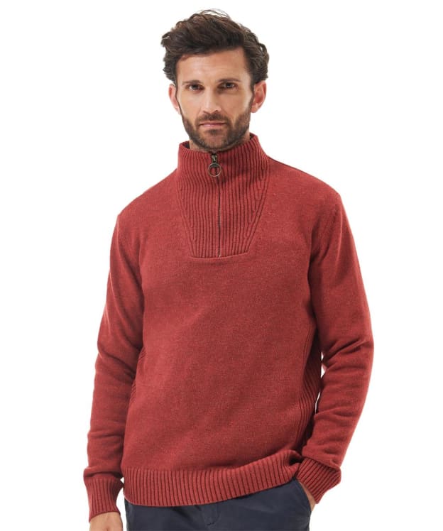 Men's Barbour Nelson Essential Half Zip Sweater - Brick Red