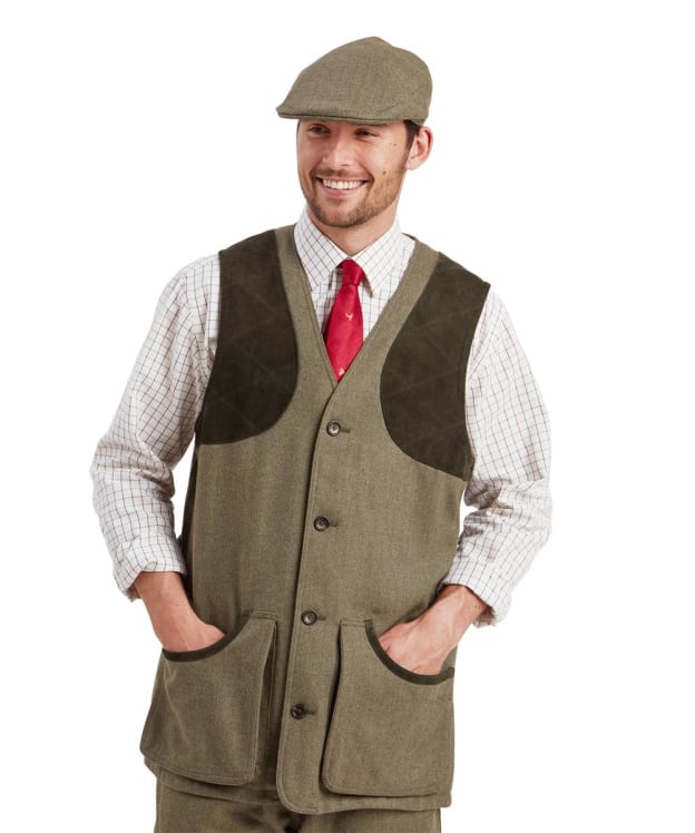 Men's Schoffel Ptarmigan Tweed Waistcoat II - Loden Green Herringbone Tweed