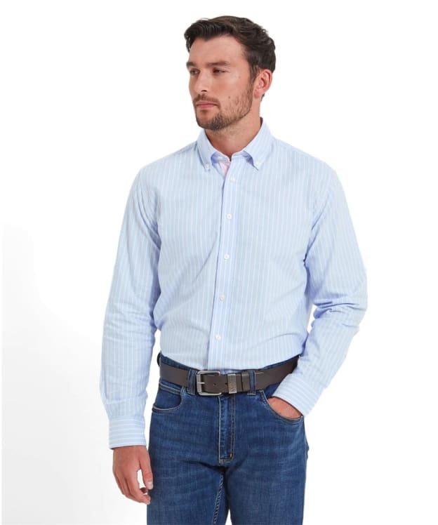 Men’s Schoffel Soft Oxford Tailored Long Sleeve Shirt – Stripe - Blue / Pink Stripe