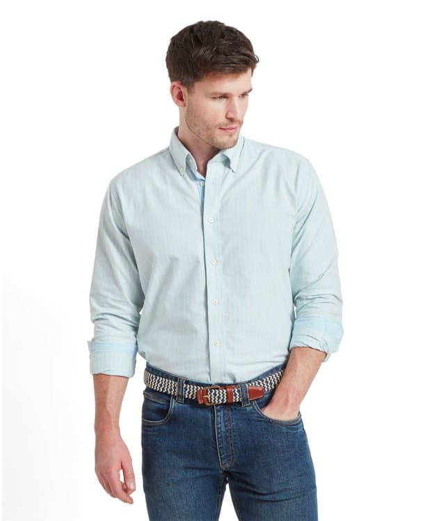 Men’s Schoffel Soft Oxford Tailored Long Sleeve Shirt – Stripe - Pale Blue / Lemon Stripe