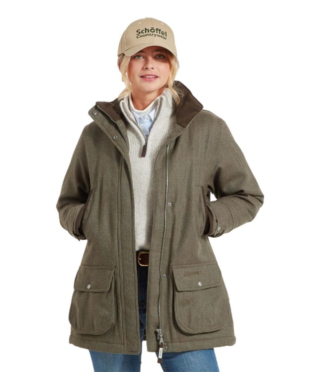 Women's Schoffel Ptarmigan Waterproof Tweed Coat - Loden Green Herringbone Tweed