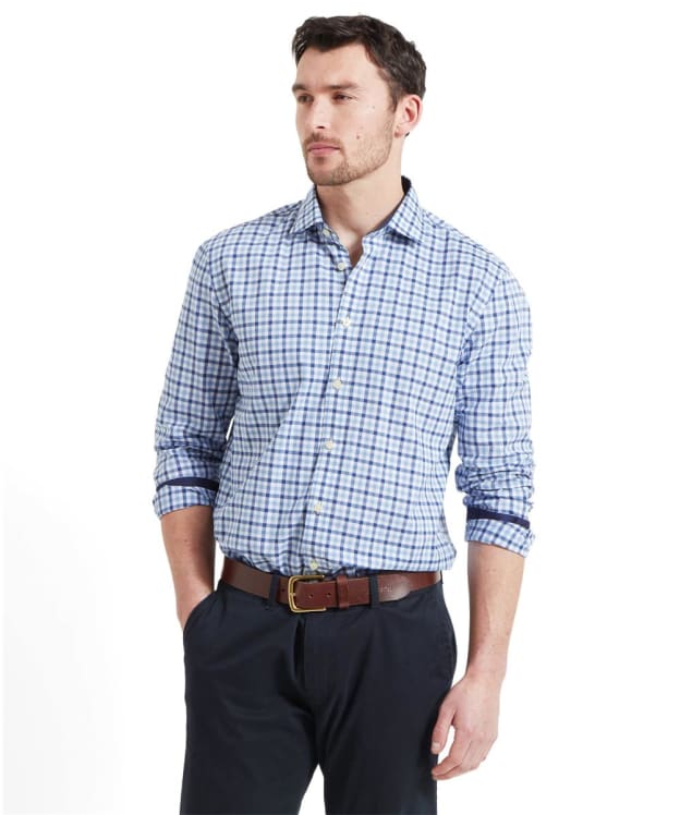 Men’s Schoffel Hebden Tailored Long Sleeve Shirt - French Navy / Sky Blue