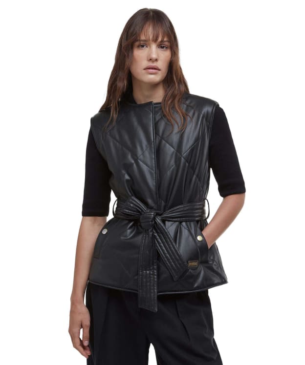 Women's Barbour International Rosa Faux Leather Quilted Gilet - Black